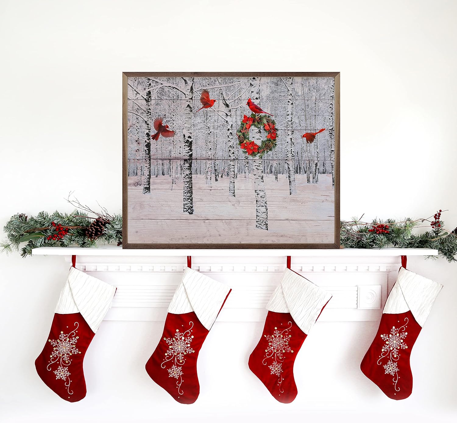 Cardinals In The Snow Wooden Wall Decor Sign 10x8
