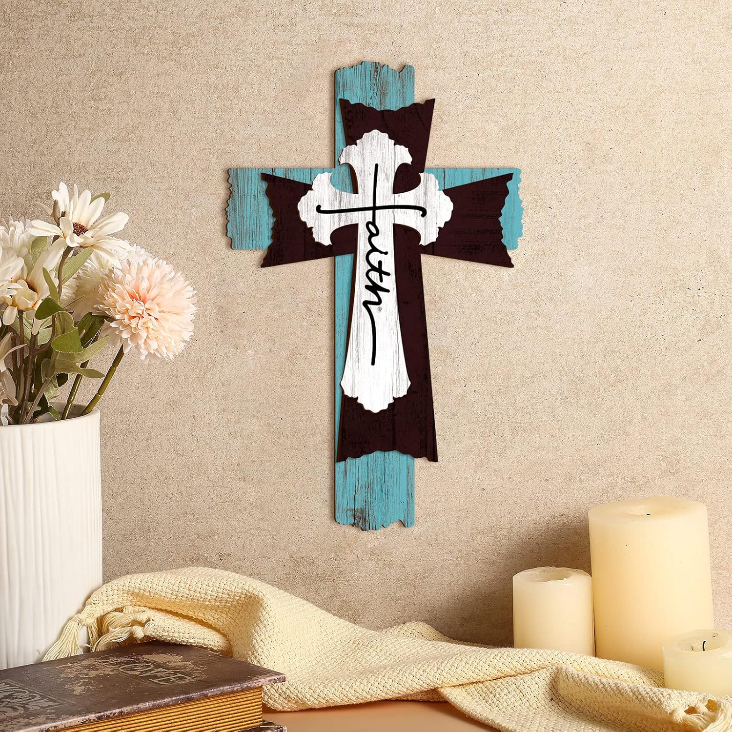 Yookeer 3 Layer Wooden Wall Cross Decor