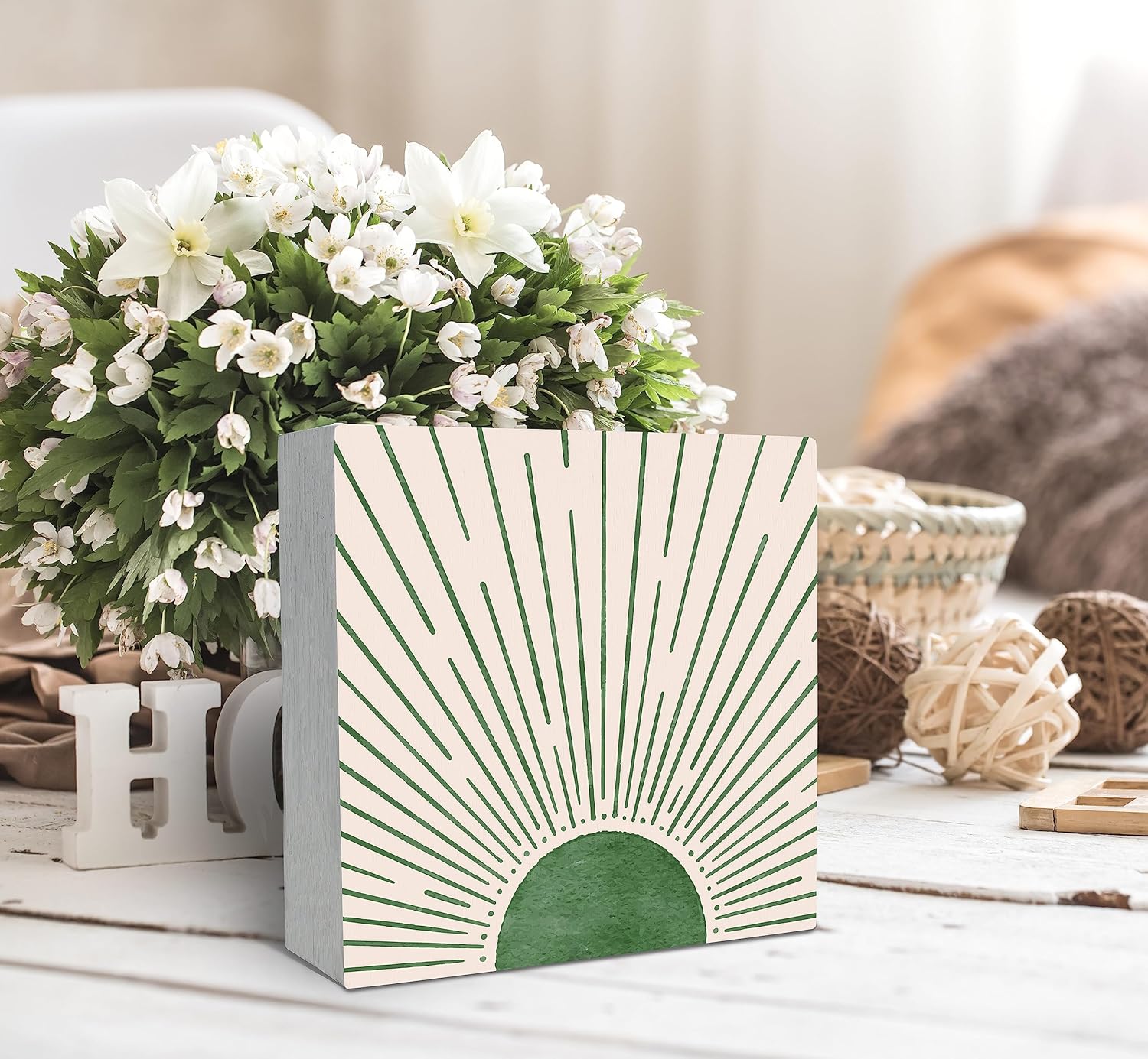 SRADMO Abstract Boho Green Wood Box Sign Decor