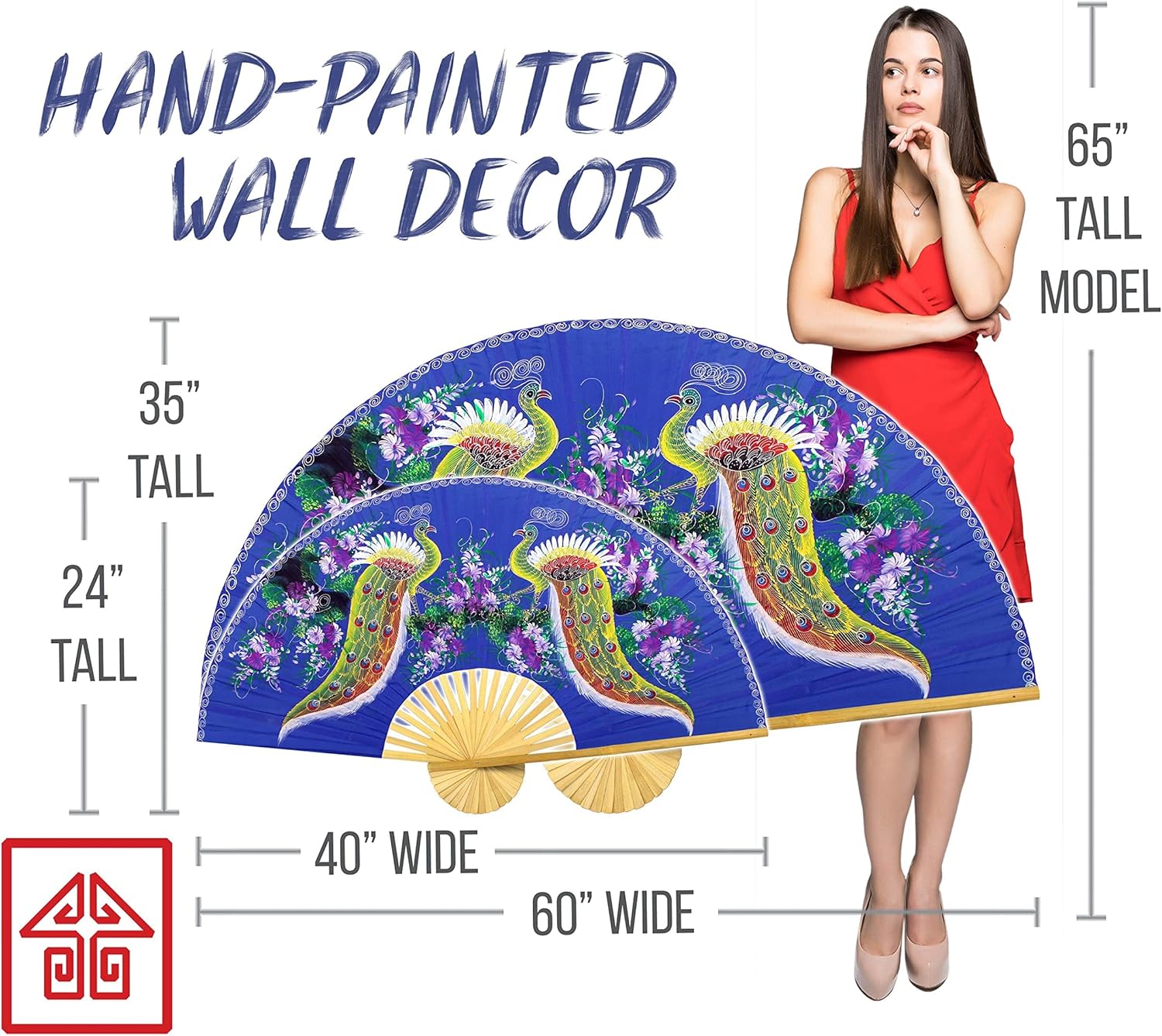 Proud Peacocks Folding Wall Fan Hand Painted Art