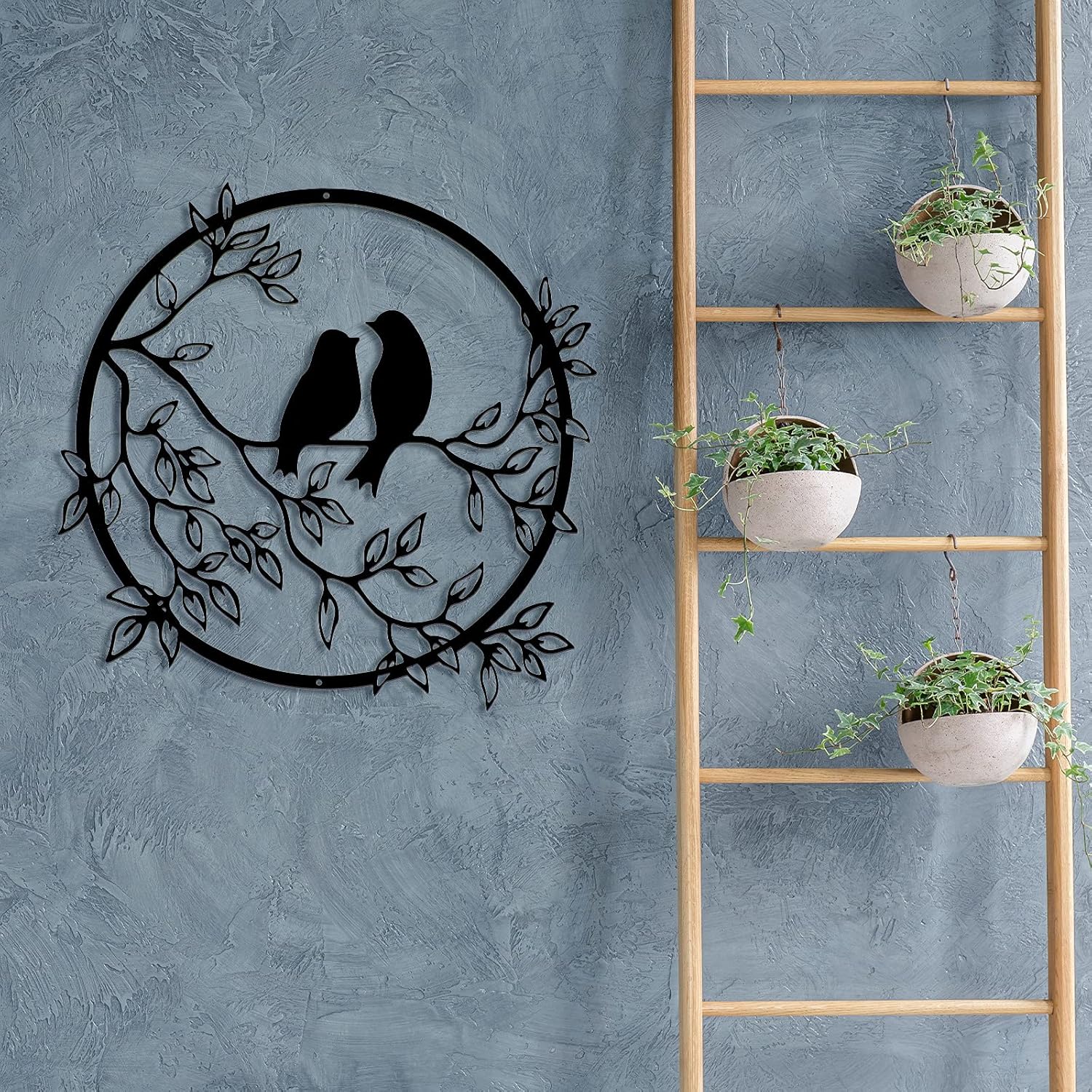 Ferraycle Black Metal Wall Art Bird on Tree Branch Silhouette