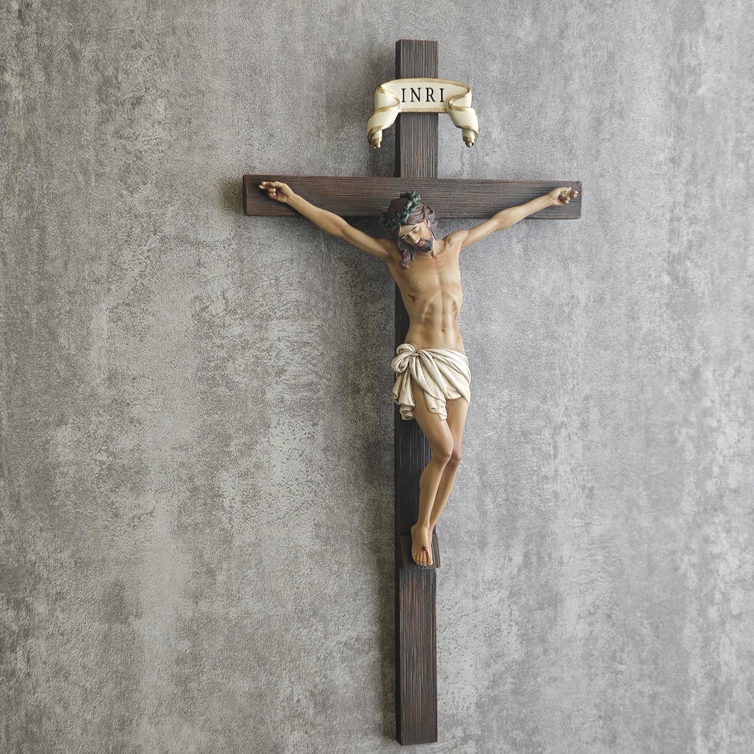 BC Catholic Crucifix Wall Cross 10 Inch Handmade Renaissance Sculpture
