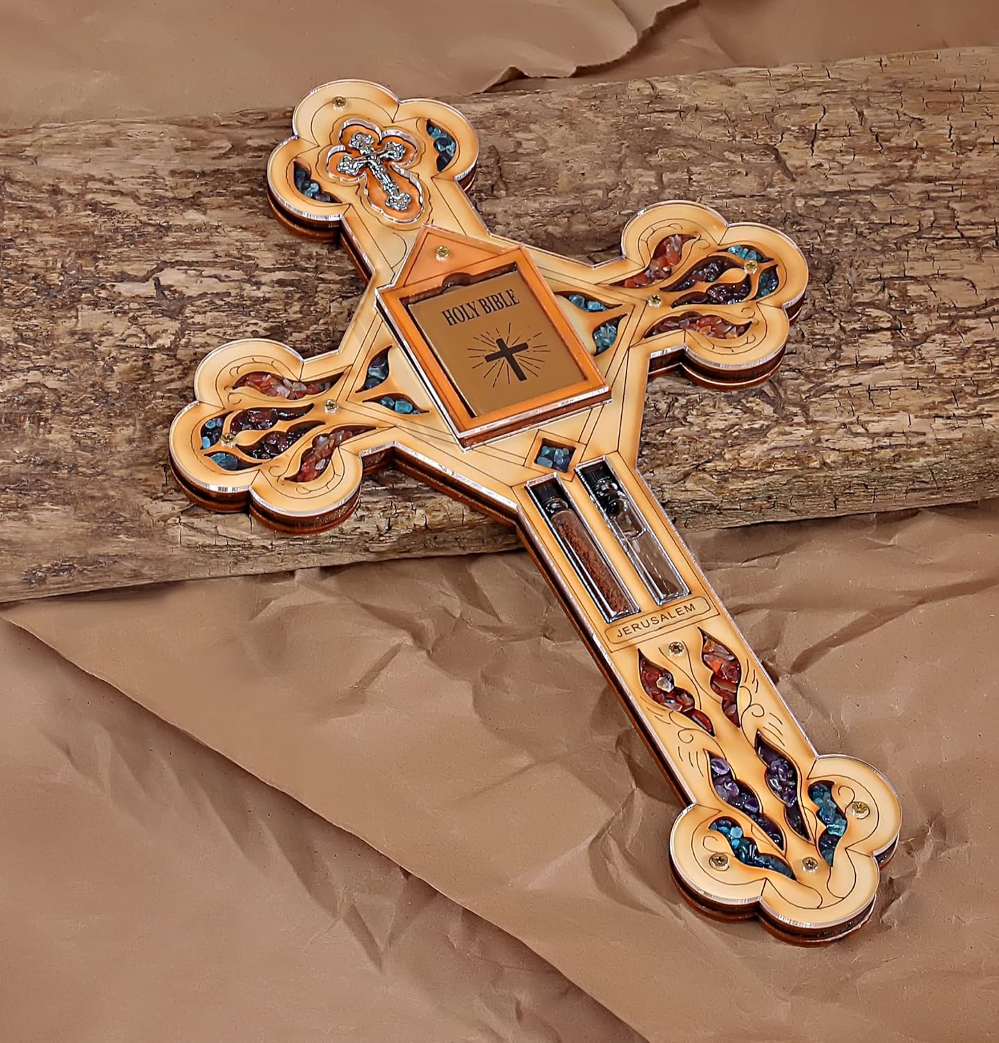 KARMA AND LUCK Multistone Wall Cross Protection Plaque