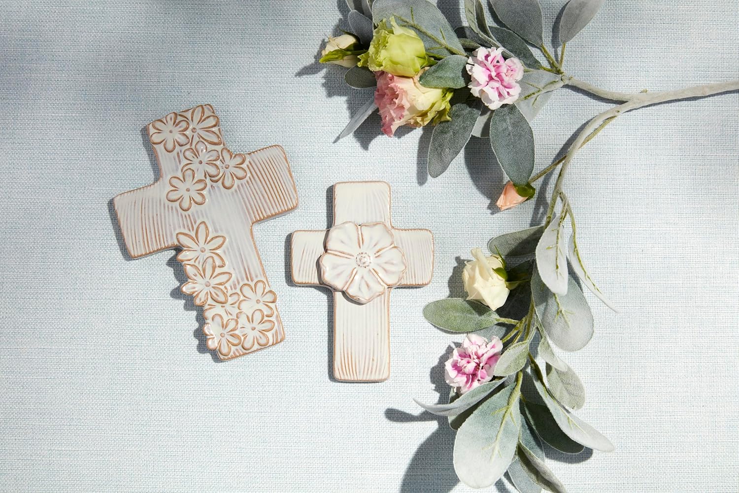 Mud Pie Large Ceramic Flower Cross 7x4 34