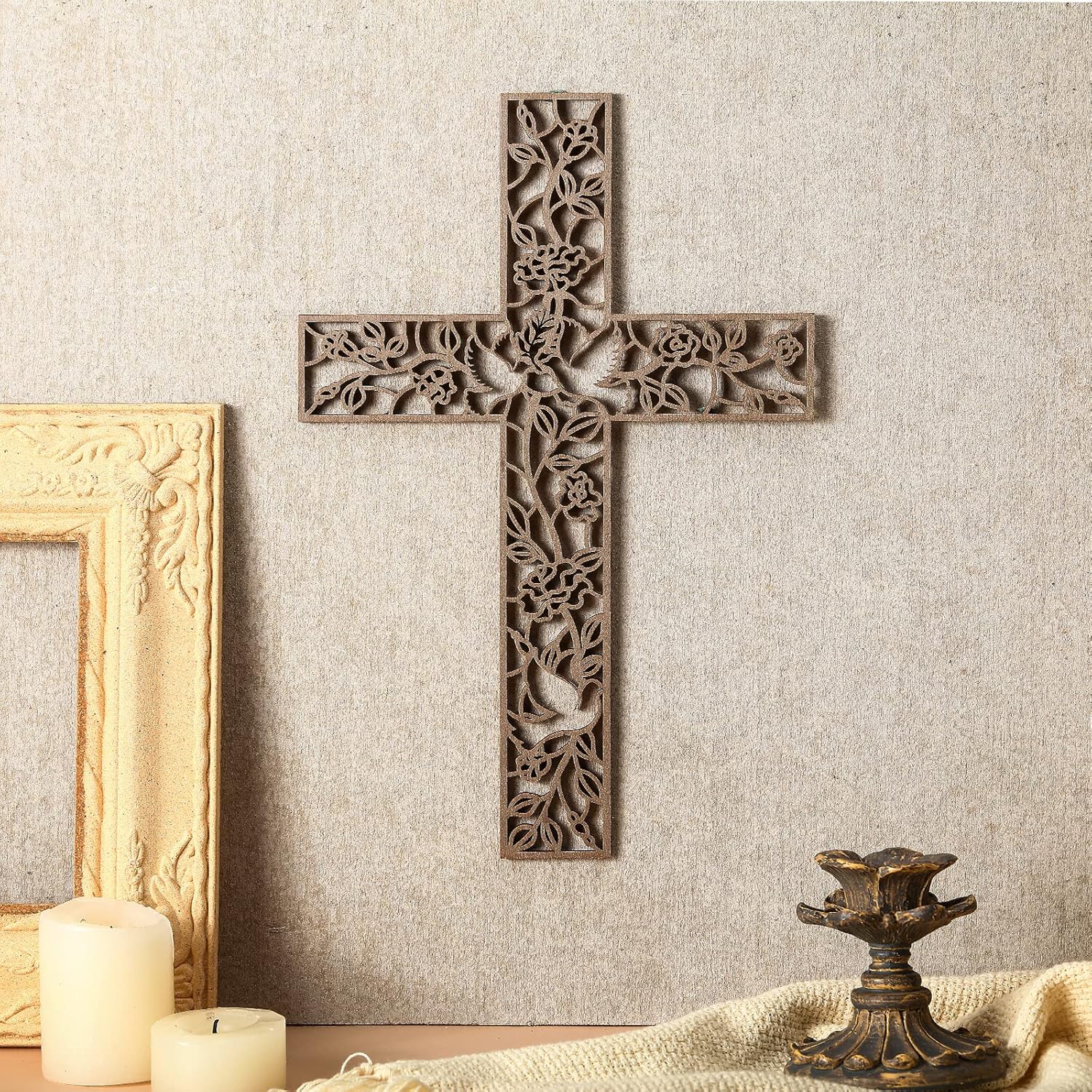 Yookeer Wall Hanging Wooden Cross Flower Decor