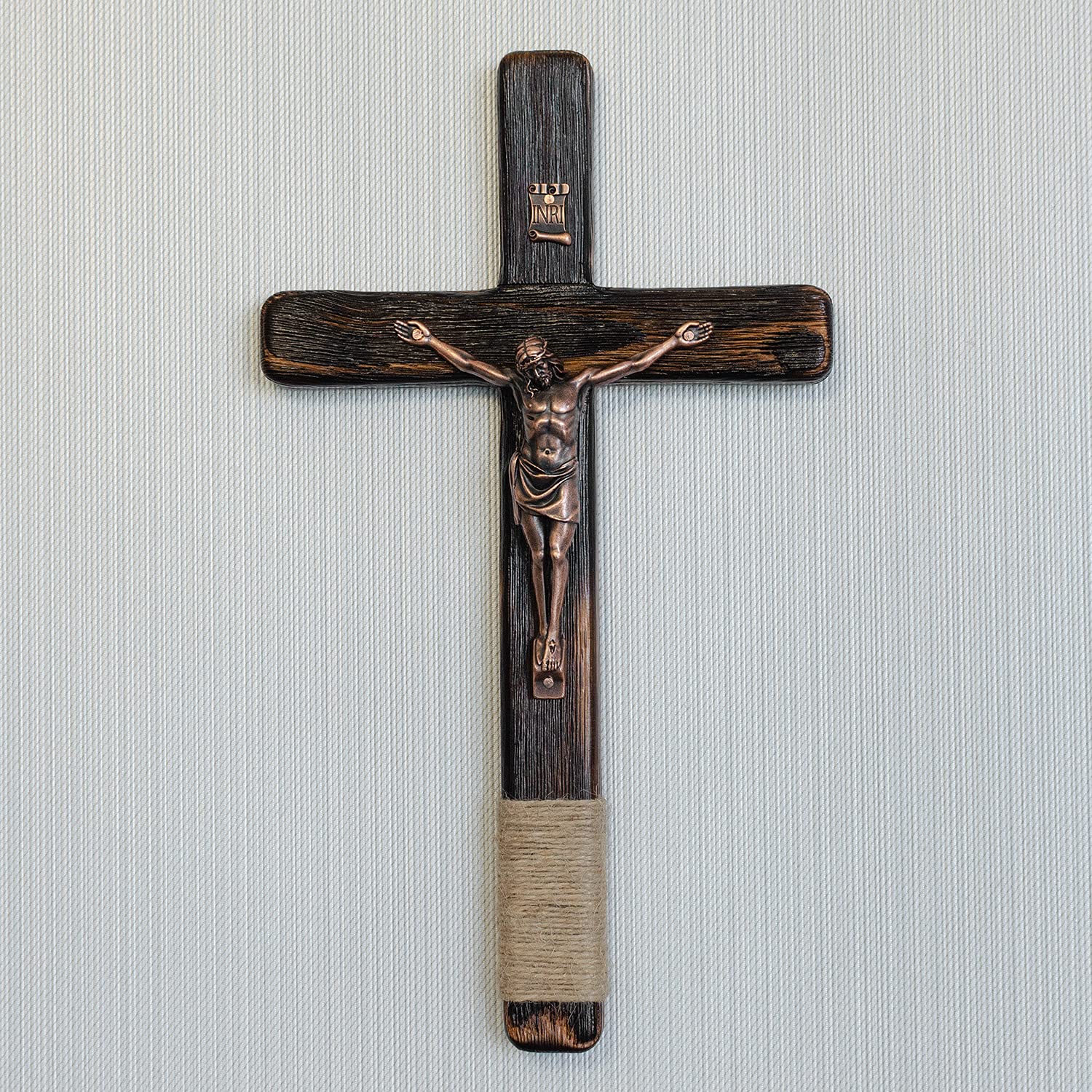 Asterom Rustic 12 Inch Wall Cross Handmade Wooden Crucifix