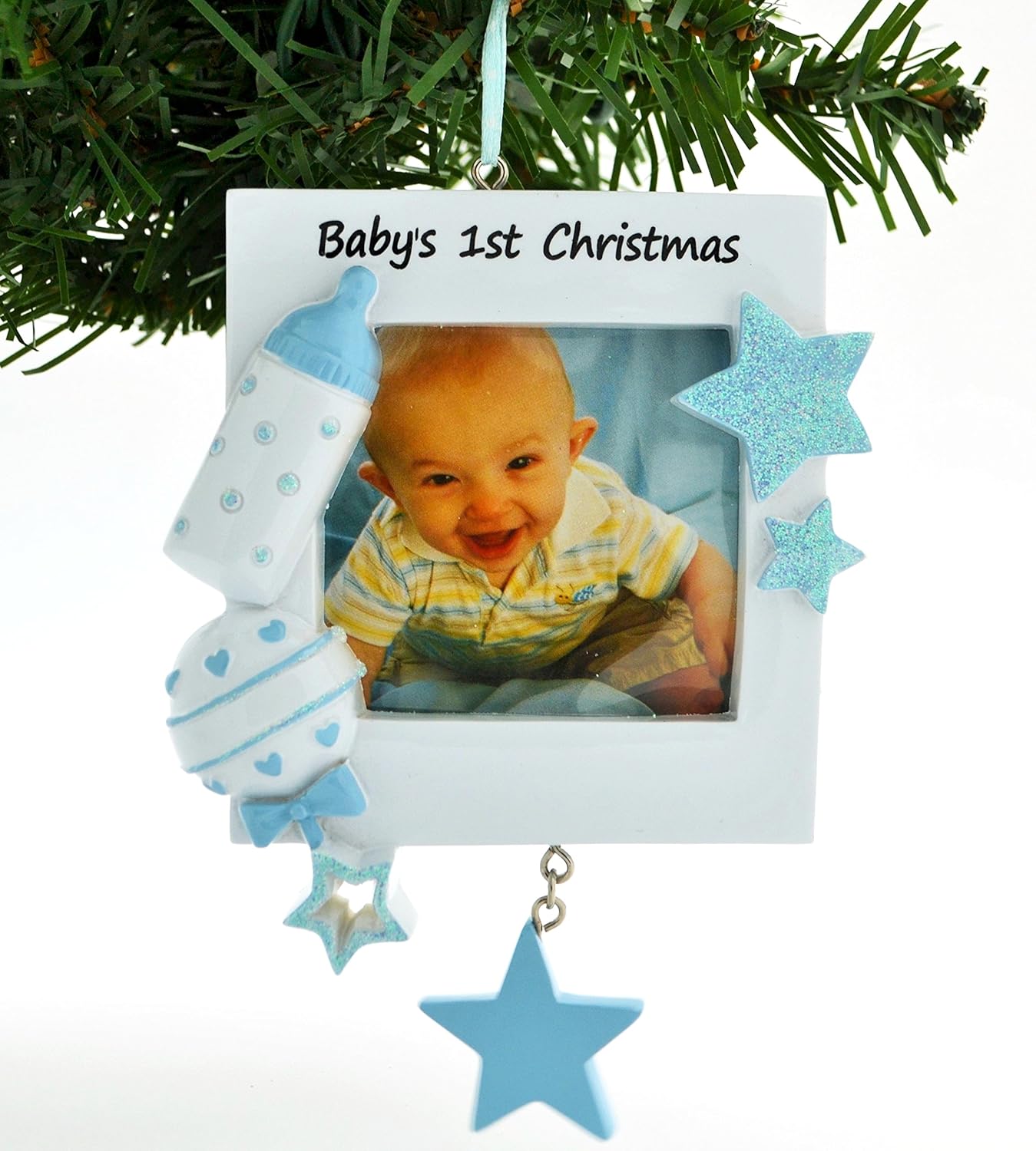 Baby Boys First Christmas Personalized Picture Frame Ornament