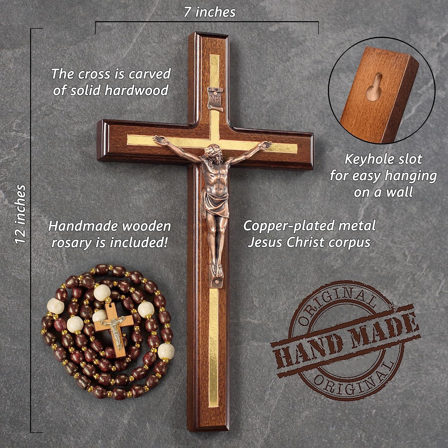 Asterom 12 Inch Handmade Wood Wall Cross