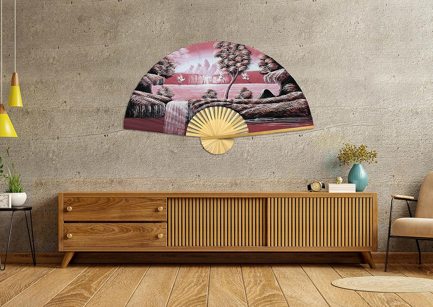 Chinese Cranes Giant Folding Wall Fan Hand-painted Decorative Art